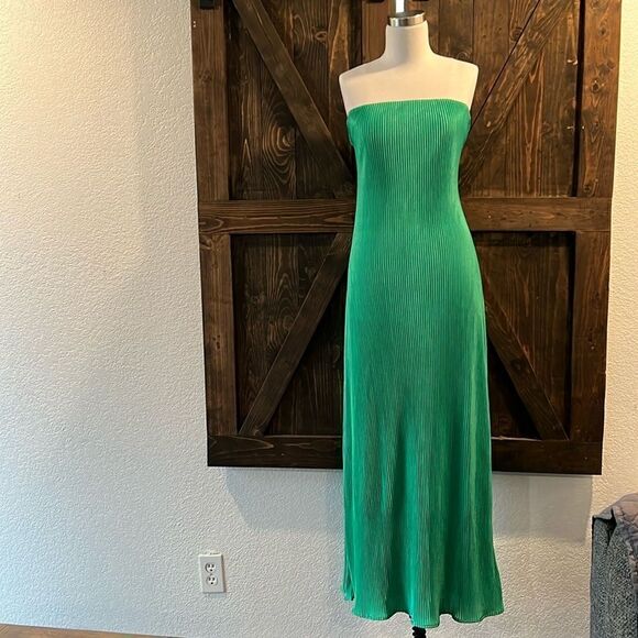 Sexy Strapless Pleated Maxi Tube Dress Slim Fit Backless Bodycon Long Dress Lrg - Picture 3 of 12